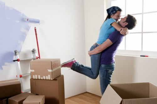Organised storage space in Stamfordhill with boxes and furniture